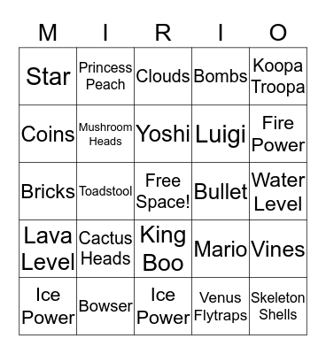 Super Mario Bros. Bingo Card