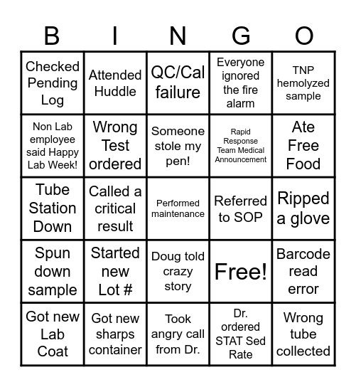 Lab Week 2026- School of MLS Bingo Card