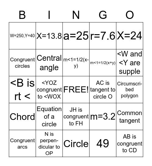 Chapter 11 Bingo Card