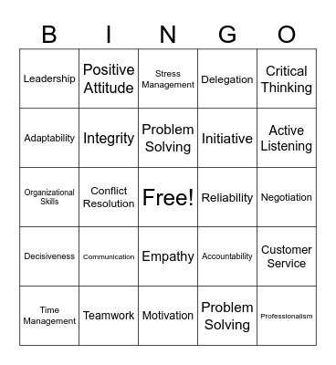 Workplace Skills Bingo Card