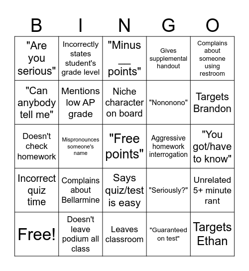 Untitled Bingo Card