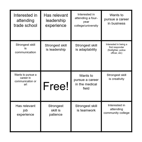 Networking Bingo Card