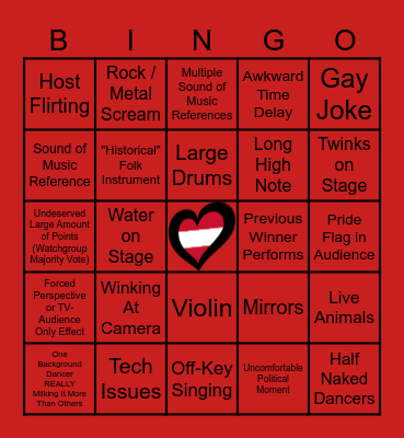 Eurovision 2026 Bingo Card