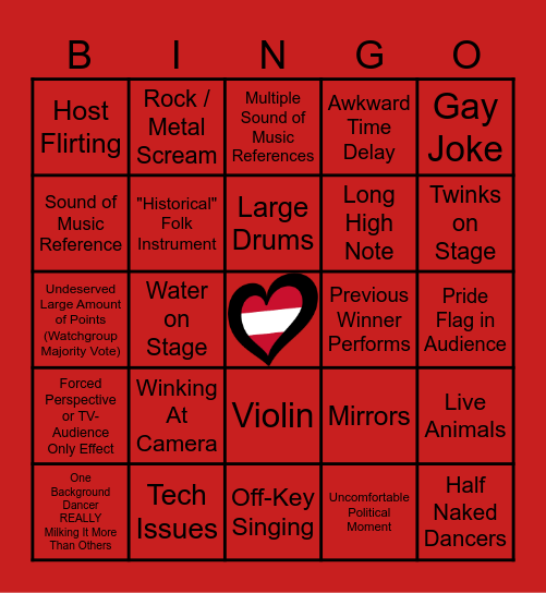 Eurovision 2026 Bingo Card