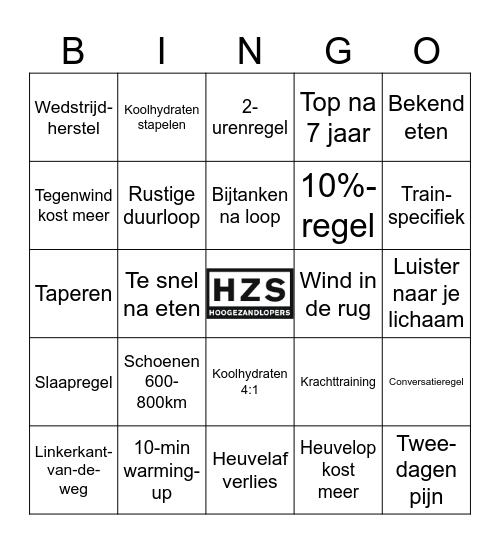 20 hardloopregels voor je wedstrijdvoorbereiding Bingo Card