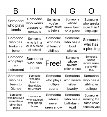 GPS BINGO Card