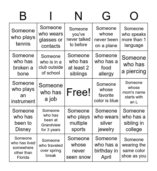 GPS BINGO Card
