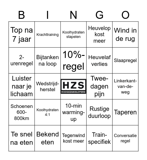 20 hardloopregels voor je wedstrijdvoorbereiding Bingo Card