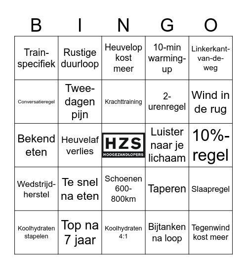 20 hardloopregels voor je wedstrijdvoorbereiding Bingo Card