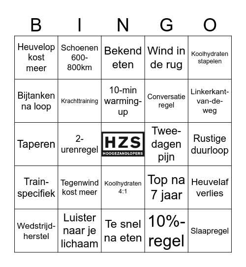 20 hardloopregels voor je wedstrijdvoorbreiding Bingo Card