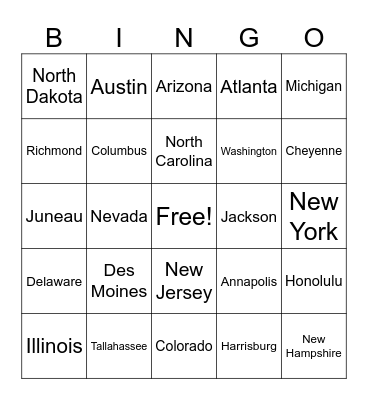 CCSD States and Capitals - Game 1 Bingo Card