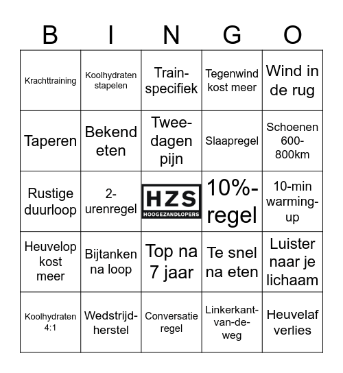 20 regels voor je wedstrijdvoorbereiding Bingo Card