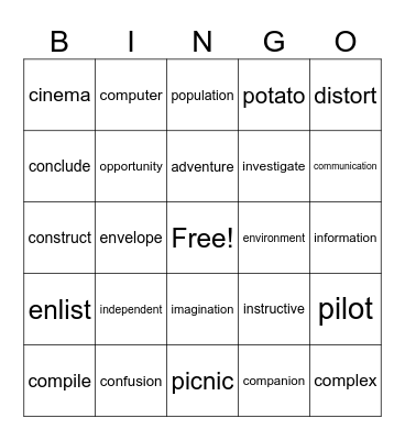 Reading Bingo Card