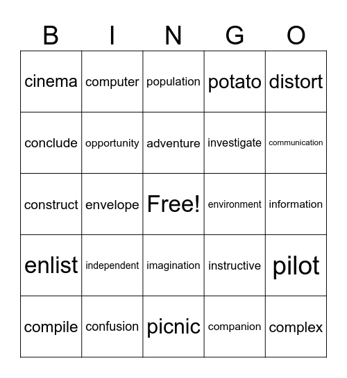 Reading Bingo Card
