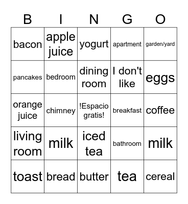 Loteria - la casa y desayuno Bingo Card