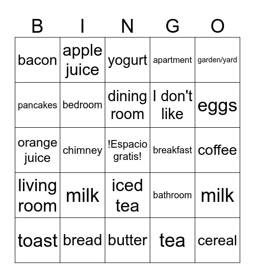 Loteria - la casa y desayuno Bingo Card