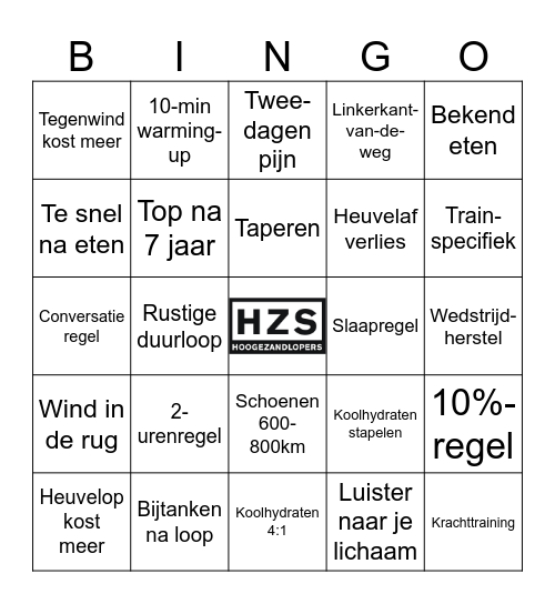 20 hardloopregels voor je wedstrijdvoorbereiding Bingo Card