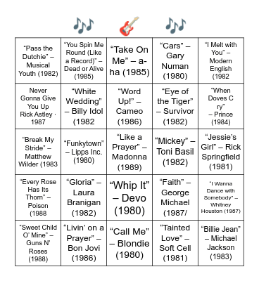 1980'S HIT SONGS Bingo Card