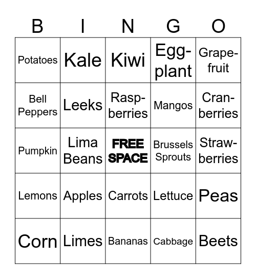 In-Season Fruits and Vegetables Bingo Card
