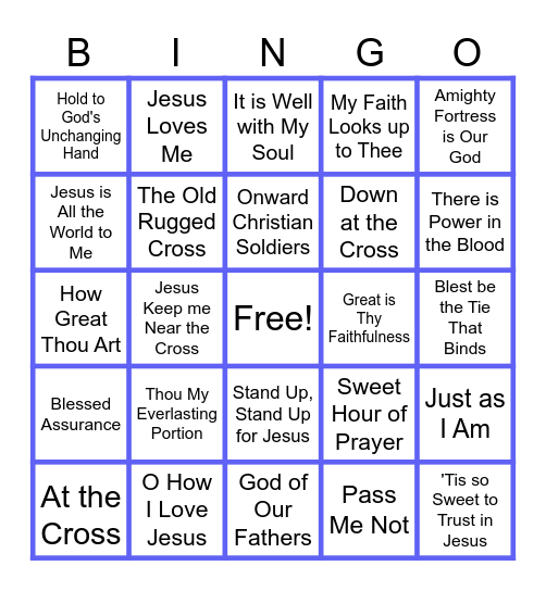 Classic Hymns Bingo Card