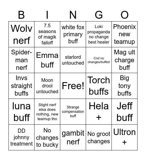 7.5 BINGO ZHIYONG PATCH NOTES Bingo Card