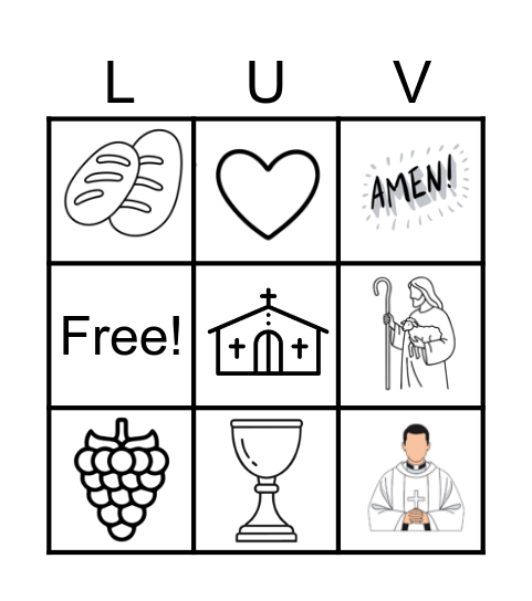 Holy Communion Picture Bingo Card