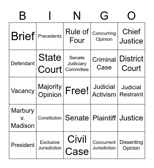 Judicial Branch Bingo Card