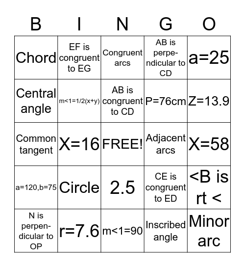 Chapter 11 Bingo Card