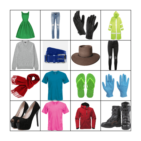 Clothes Bingo Card