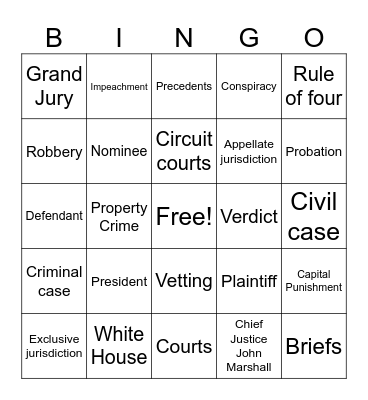 Judicial Branch Bingo Card