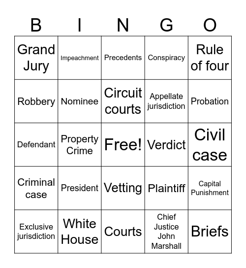 Judicial Branch Bingo Card