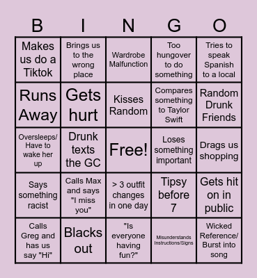 Olivia in Spain Bingo Card