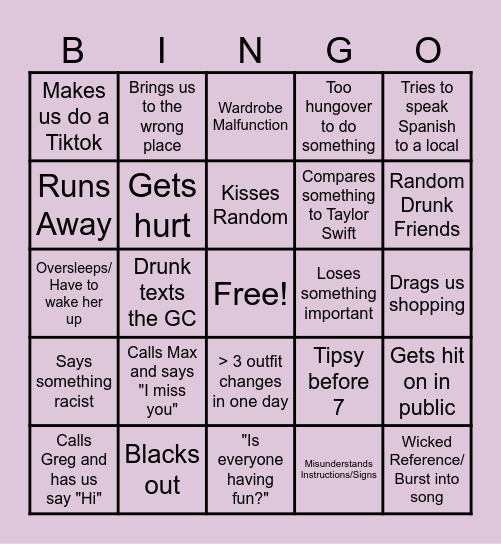 Olivia in Spain Bingo Card
