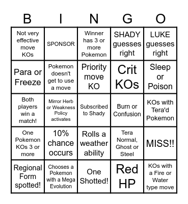 Then we fight bingo Shady First Location Bingo Card