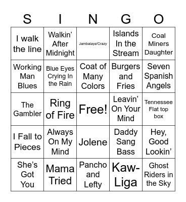 Music Bingo Card