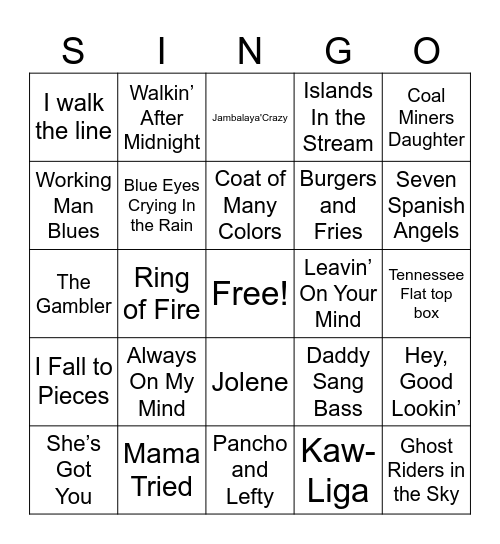 Music Bingo Card