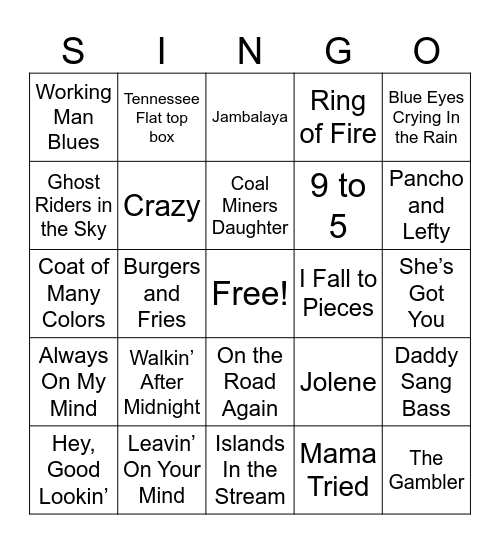 Music Bingo Card