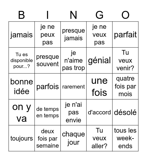 La fréquence et les invitations Bingo Card