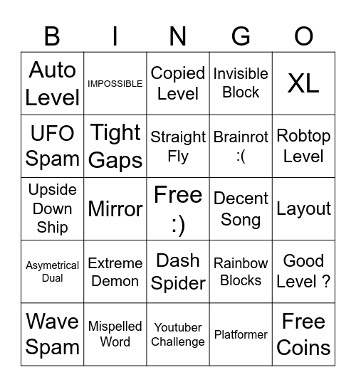 Recent Tab Bingo Card