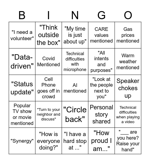 All Team Meeting Bingo Card