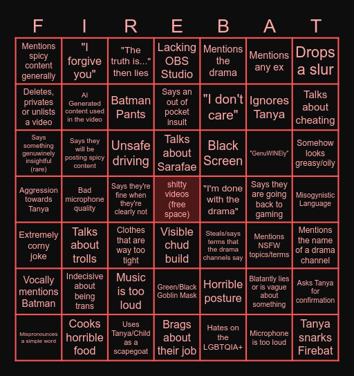 The Firebingo: Extreme Bingo Card