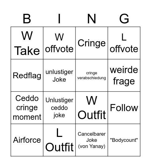 Stream Bingo Card