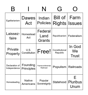 American&Westward Bingo Card