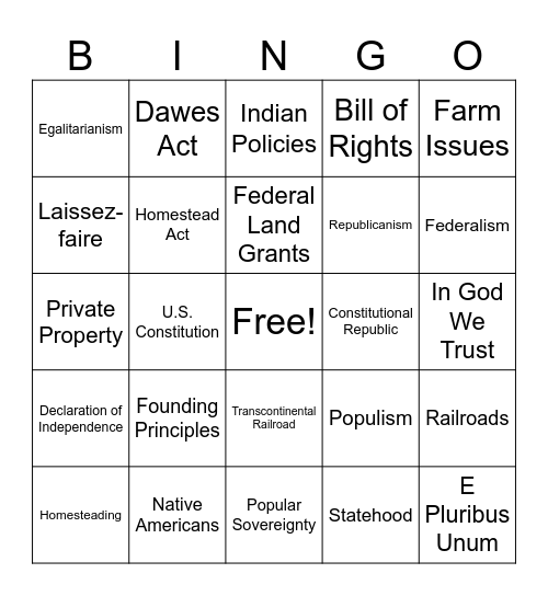 American&Westward Bingo Card