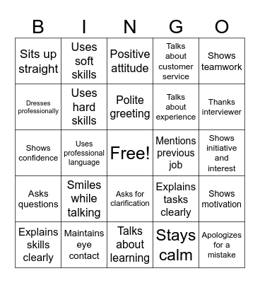 Interview Preparation Bingo Card