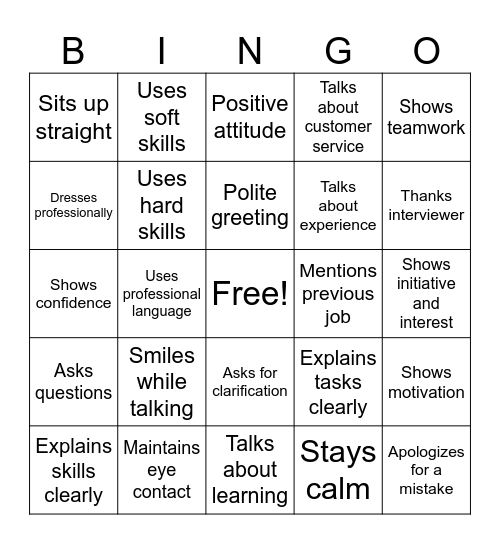 Interview Preparation Bingo Card