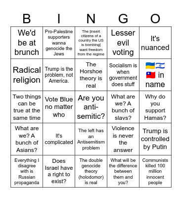 Arguing with a liberal Bingo Card