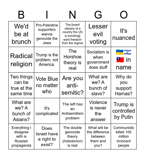 Arguing with a liberal Bingo Card