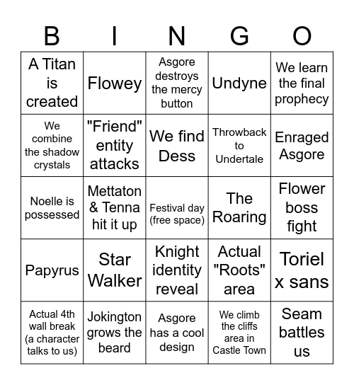 Deltarune Chapter 5 bingo Card