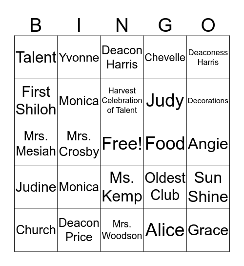 Shiloh Willing Workers Bingo 2017 Bingo Card